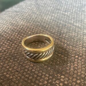 Two-Tone Twisted Cable Band Ring - Silver & Gold
